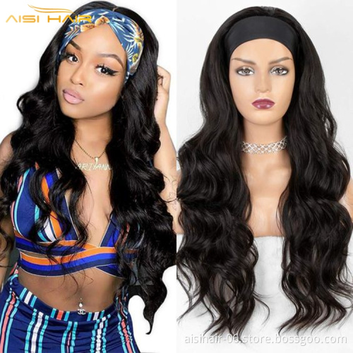Aisi Glueless Brzilian Raw None Lace Body Wave Black Wigs Human Hair Wig Headband Women High Quality Wholesale Price Humen Hair